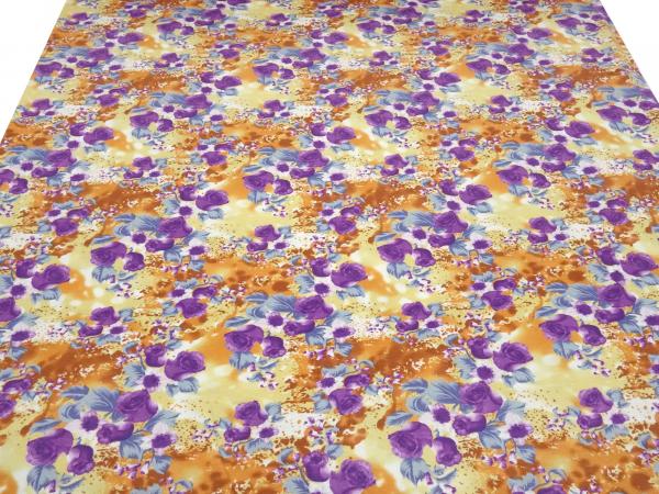 Stoff Viskose Jersey Blumen Rosen Design gelb orange lila blau bunt Kleiderstoff