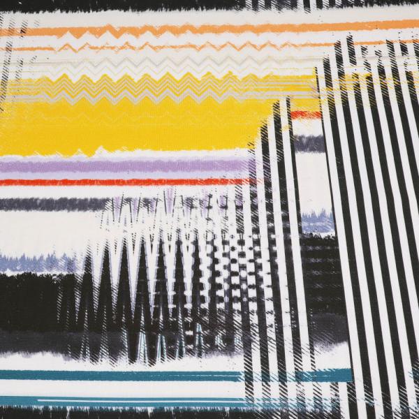Stoff Viskose Jersey Streifen Zick-Zack Design wollweiß schwarz gelb flieder bunt Kleiderstoff Kinderstoff