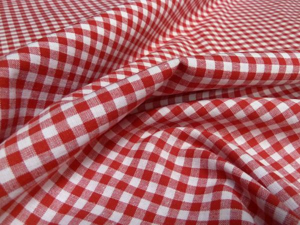 Stoff 100% Baumwolle Zefir 5 mm Karo rot weiß kariert Kleiderstoff Blusenstoff Dekostoff
