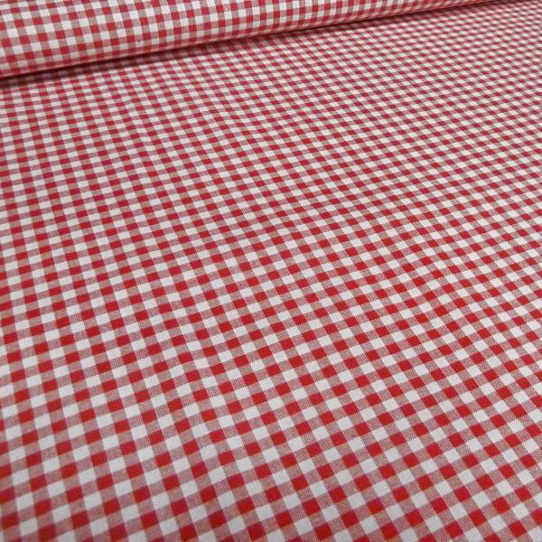 Stoff 100% Baumwolle Zefir 5 mm Karo rot weiß kariert Kleiderstoff Blusenstoff Dekostoff