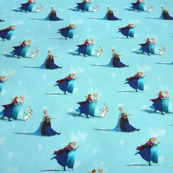 Stoff Baumwoll Jersey mit Disney Eiskönigin Frozen Anna Elsa Design hellblau bunt Kinderstoff Kleiderstoff