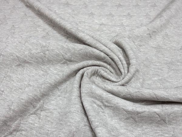 Stoff Jacquard Sweatshirtstoff mit Sterne Design hellgrau melange Kleiderstoff Kinderstoff Hoodiestoff