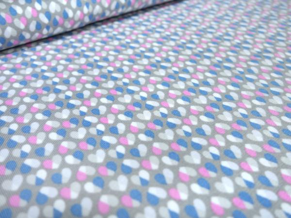 Stoff Baumwolle Jersey kleine Herzen Design grau rosa blau weiß Kleiderstoff Kinderstoff