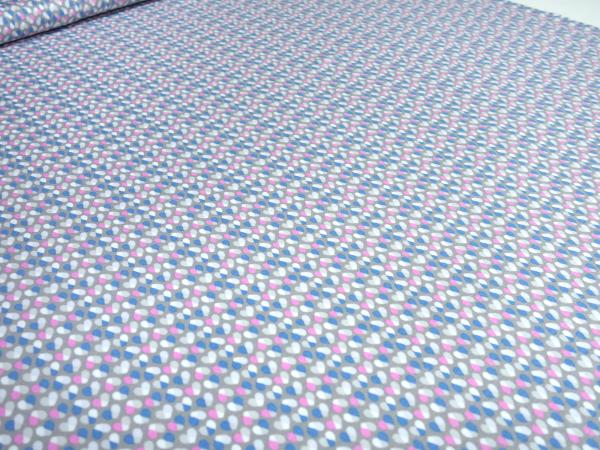 Stoff Baumwolle Jersey kleine Herzen Design grau rosa blau weiß Kleiderstoff Kinderstoff