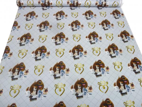 Stoff Baumwolle Jersey Pets Duke Max Snowball Cloe grau bunt Kinderstoff Kleiderstoff
