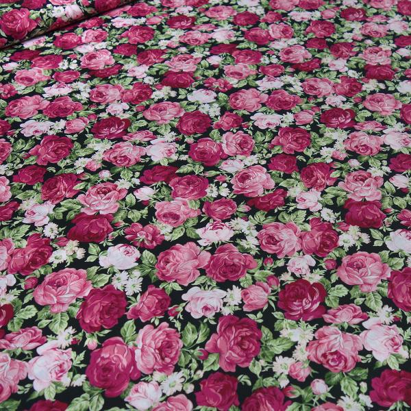 Fabric cotton poplin blouse fabric with rose flower design black pink pink green dress fabric decorative fabric
