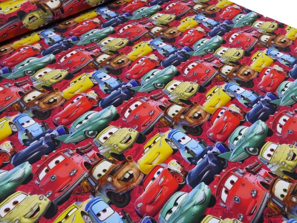 Fabric cotton jersey with Disney Cars 3 Lightning Mc Queen design red colorful children's fabric dress fabric license print