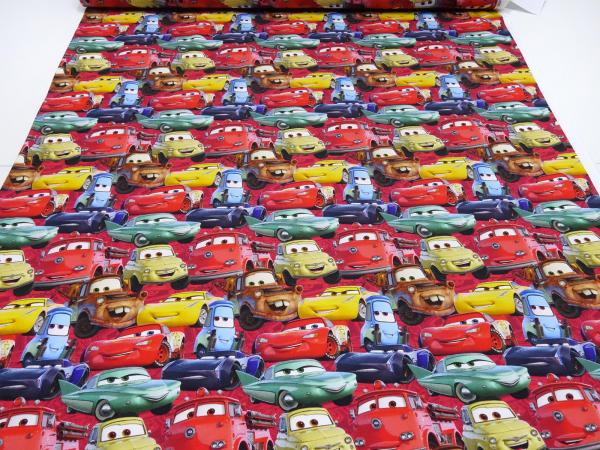 Fabric cotton jersey with Disney Cars 3 Lightning Mc Queen design red colorful children's fabric dress fabric license print