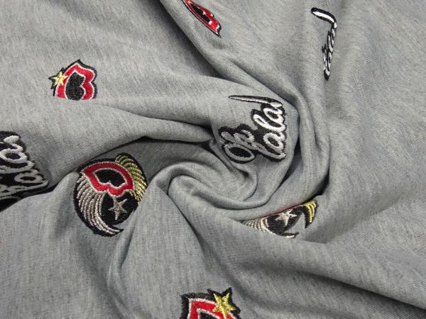 Fabric sweatshirt fabric French Terry embroidered ornaments emojis Lips oh lala design gray colorful dress fabric children's fabric