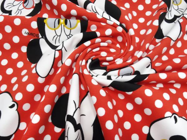 Fabric cotton jersey with Disney Minnie Mouse design red white black children's fabric dress fabric license fabric