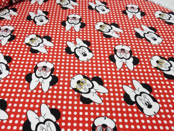 Fabric cotton jersey with Disney Minnie Mouse design red white black children's fabric dress fabric license fabric