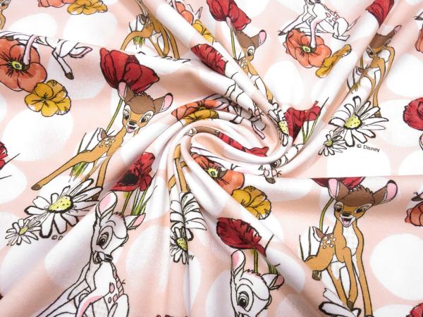 Stoff Baumwolle Jersey Disney Bambi Rehkitz Reh Punkte Design apriko weiß bunt Kinderstoff Kleiderstoff Lizenzstoff