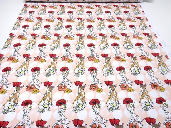 Stoff Baumwolle Jersey Disney Bambi Rehkitz Reh Punkte Design apriko weiß bunt Kinderstoff Kleiderstoff Lizenzstoff