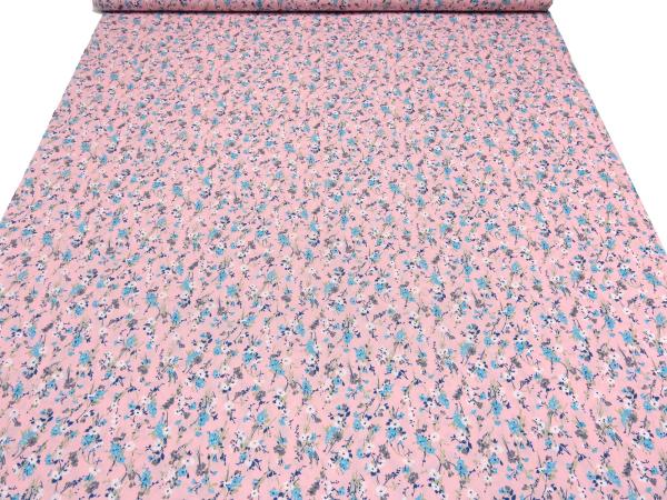 Fabric cotton poplin flowers scattered pink blue white green blouse fabric dress fabric decoration fabric