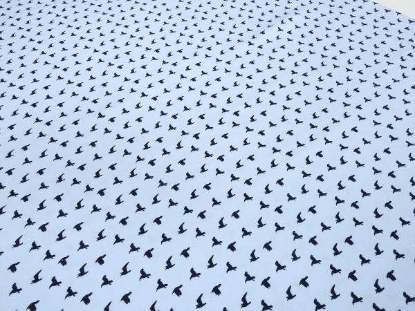Stoff Baumwolle Baumwollstoff Vögel hellblau schwarz Blusenstoff Kleiderstoff