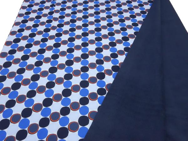 Stoff Softshellstoff mit 2 cm Punkte Kreise Design blau marine orange wasserabweisend Outdoorstoff Jackenstoff Mantelstoff Kinderstoff