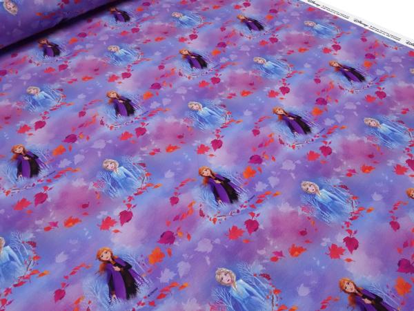 Stoff Baumwolle Jersey mit Disney's Eiskönigin Frozen Anna Elsa Design blau lila orange bunt Kinderstoff Kleiderstoff Lizenzstoff