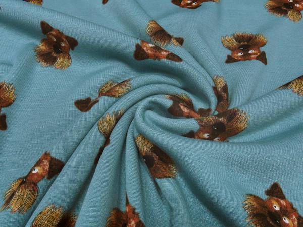 Fabric alpine fleece sweatshirt fabric alpine fleece dogs dog heads design petrol brown children's fabric clothing fabric hoodie fabric