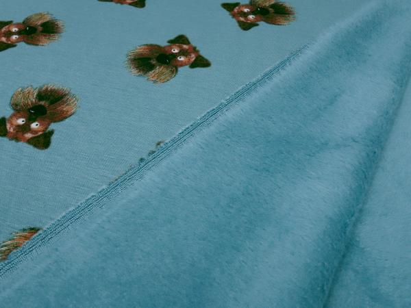 Fabric alpine fleece sweatshirt fabric alpine fleece dogs dog heads design petrol brown children's fabric clothing fabric hoodie fabric
