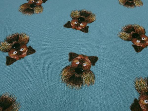 Fabric alpine fleece sweatshirt fabric alpine fleece dogs dog heads design petrol brown children's fabric clothing fabric hoodie fabric