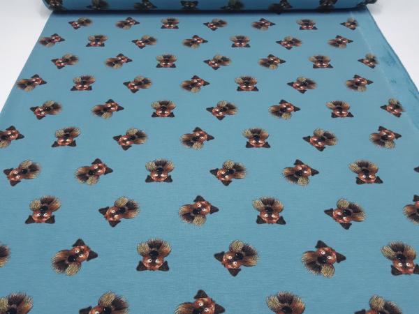 Fabric alpine fleece sweatshirt fabric alpine fleece dogs dog heads design petrol brown children's fabric clothing fabric hoodie fabric