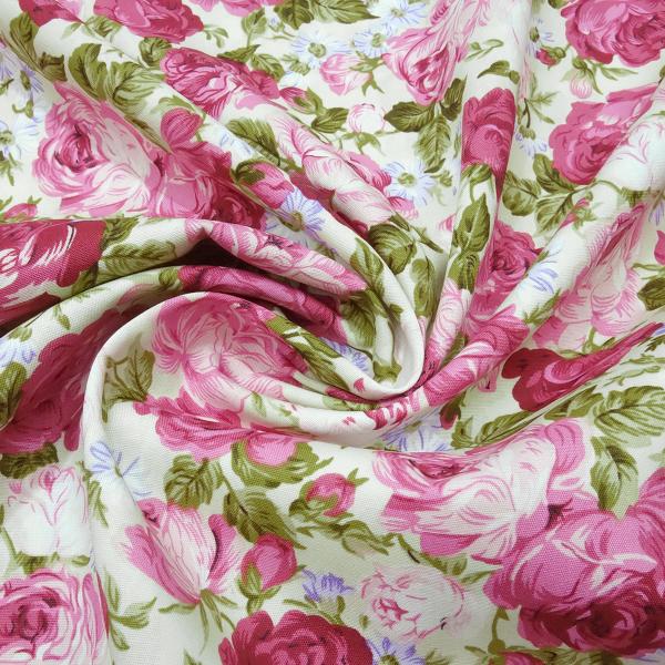 Stoff Baumwolle Popeline Rosen Blumen Design pink rosa grün blau weiß Kleiderstoff Blusenstoff Dekostoff