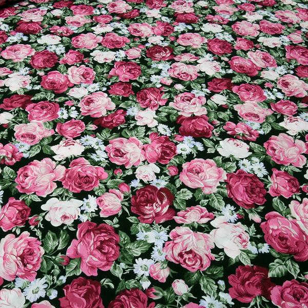 Stoff Baumwolle Popeline Blusenstoff mit Rosen Blumen Design rot rosa oliv blau schwarz weiß Kleiderstoff Dekostoff