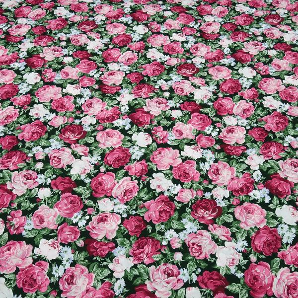 Stoff Baumwolle Popeline Blusenstoff mit Rosen Blumen Design rot rosa oliv blau schwarz weiß Kleiderstoff Dekostoff