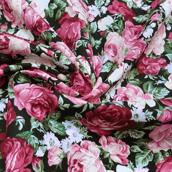 Stoff Baumwolle Popeline Blusenstoff mit Rosen Blumen Design rot rosa oliv blau schwarz weiß Kleiderstoff Dekostoff