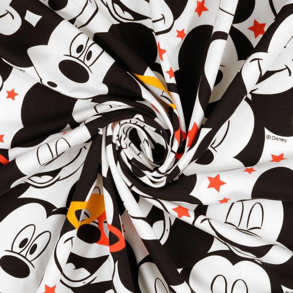 Fabric cotton jersey Disney Mickey Mouse head design white black red yellow license fabric children's fabric dress fabric