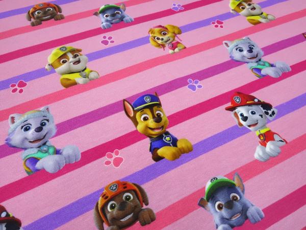 Stoff Baumwolle Jersey Lizenzdruck Paw Patrol rosa pink bunt gestreift Kinderstoff Kleiderstoff