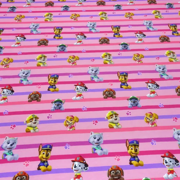 Fabric cotton jersey license print Paw Patrol pink colorful striped children's fabric dress fabric