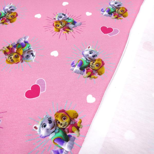 Fabric cotton jersey license print Paw Patrol hearts pink colorful children's fabric dress fabric