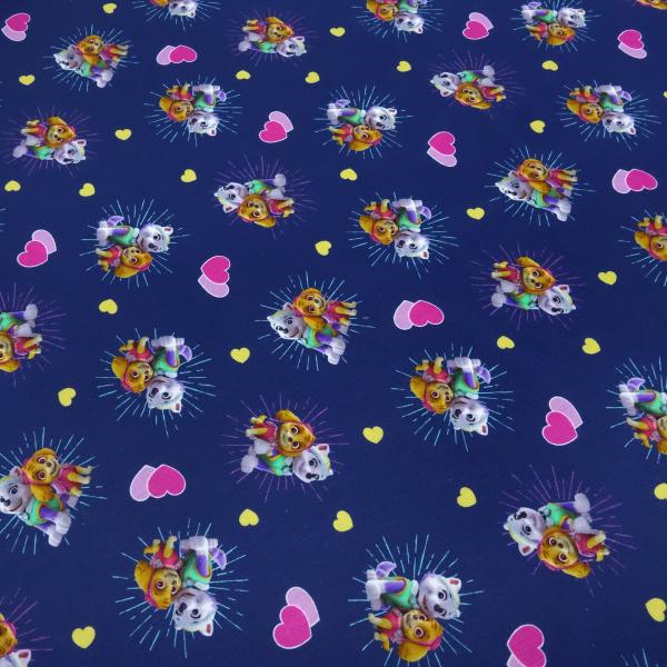 Fabric cotton jersey Paw Patrol hearts blue colorful children's fabric dress fabric license fabric