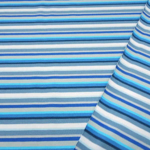 Fabric cotton jersey with colorful stripes design blue turquoise white gray colorful stripes dress fabric children's fabric