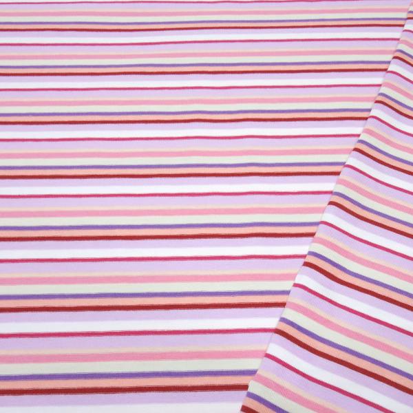 Stoff Baumwolle Jersey mit bunten Streifen Design flieder rosa weiß sand lila rot gestreift Kleiderstoff Kinderstoff