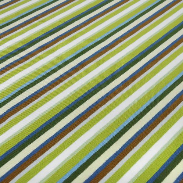 Stoff Baumwolle Jersey mit bunten Streifen Design grün braun weiß blau grau bunt gestreift Kleiderstoff Kinderstoff