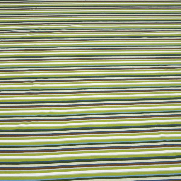 Stoff Baumwolle Jersey mit bunten Streifen Design grün braun weiß blau grau bunt gestreift Kleiderstoff Kinderstoff