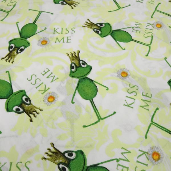 Fabric cotton poplin frog king frogs Kiss Me green white colorful dress fabric blouse fabric decoration fabric