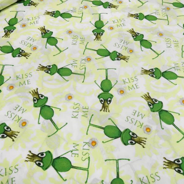 Fabric cotton poplin frog king frogs Kiss Me green white colorful dress fabric blouse fabric decoration fabric