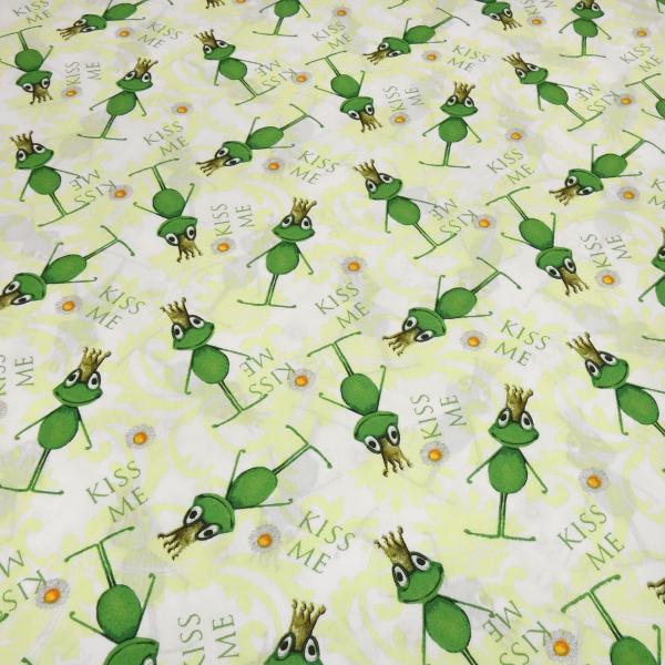 Fabric cotton poplin frog king frogs Kiss Me green white colorful dress fabric blouse fabric decoration fabric