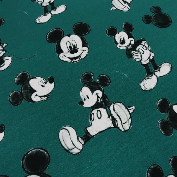 Fabric cotton jersey Disney Mickey Mouse retro design green black white license fabric children's fabric dress fabric