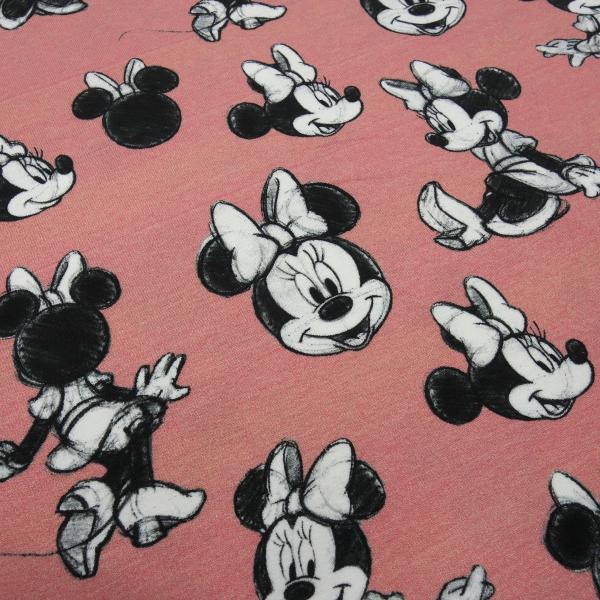 Fabric cotton jersey Disney Minnie Mouse retro design dusky pink black white license fabric children's clothing fabric
