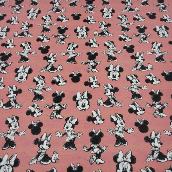 Fabric cotton jersey Disney Minnie Mouse retro design dusky pink black white license fabric children's clothing fabric