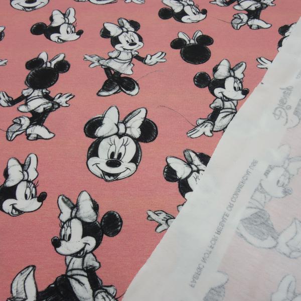 Fabric cotton jersey Disney Minnie Mouse retro design dusky pink black white license fabric children's clothing fabric