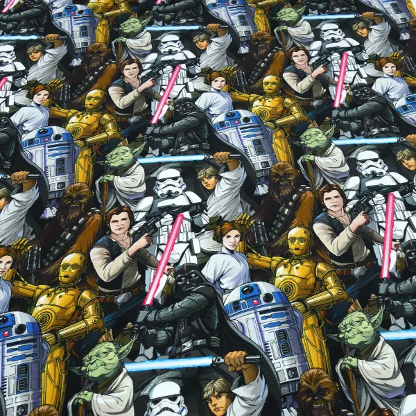 Stoff Baumwolle Jersey mit Star Wars 2 Comic Figuren Design schwarz weiß bunt Kinderstoff Kleiderstoff