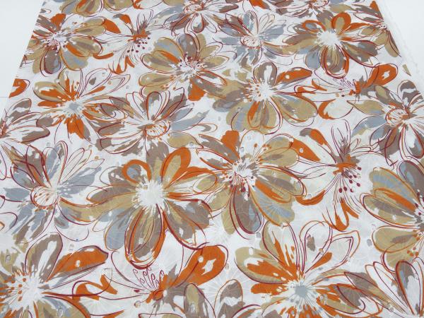 Stoff Baumwolle Lochstickerei Blumen weiss terracotta braun grau Blusenstoff Kleiderstoff