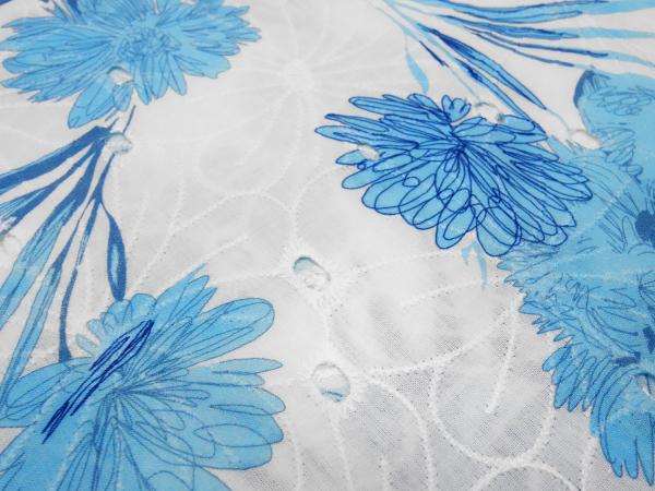Fabric cotton perforated embroidery with floral pattern design white turquoise blue dress fabric blouse fabric