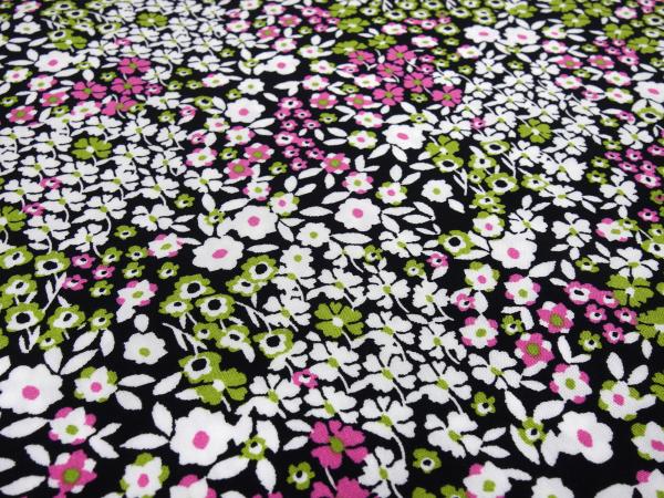 Stoff Viskose Blusenstoff mit Blumen Streublumen Design weiß schwarz grün rosa Kleiderstoff
