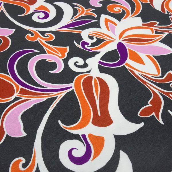 Stoff Viskose Jersey Blumenmuster Design grau orange lila rosa weiß Kleiderstoff